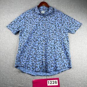Tenth + Ocean Washable Linen Shirt XXL Blue Tropical Button Up Short Sleeve